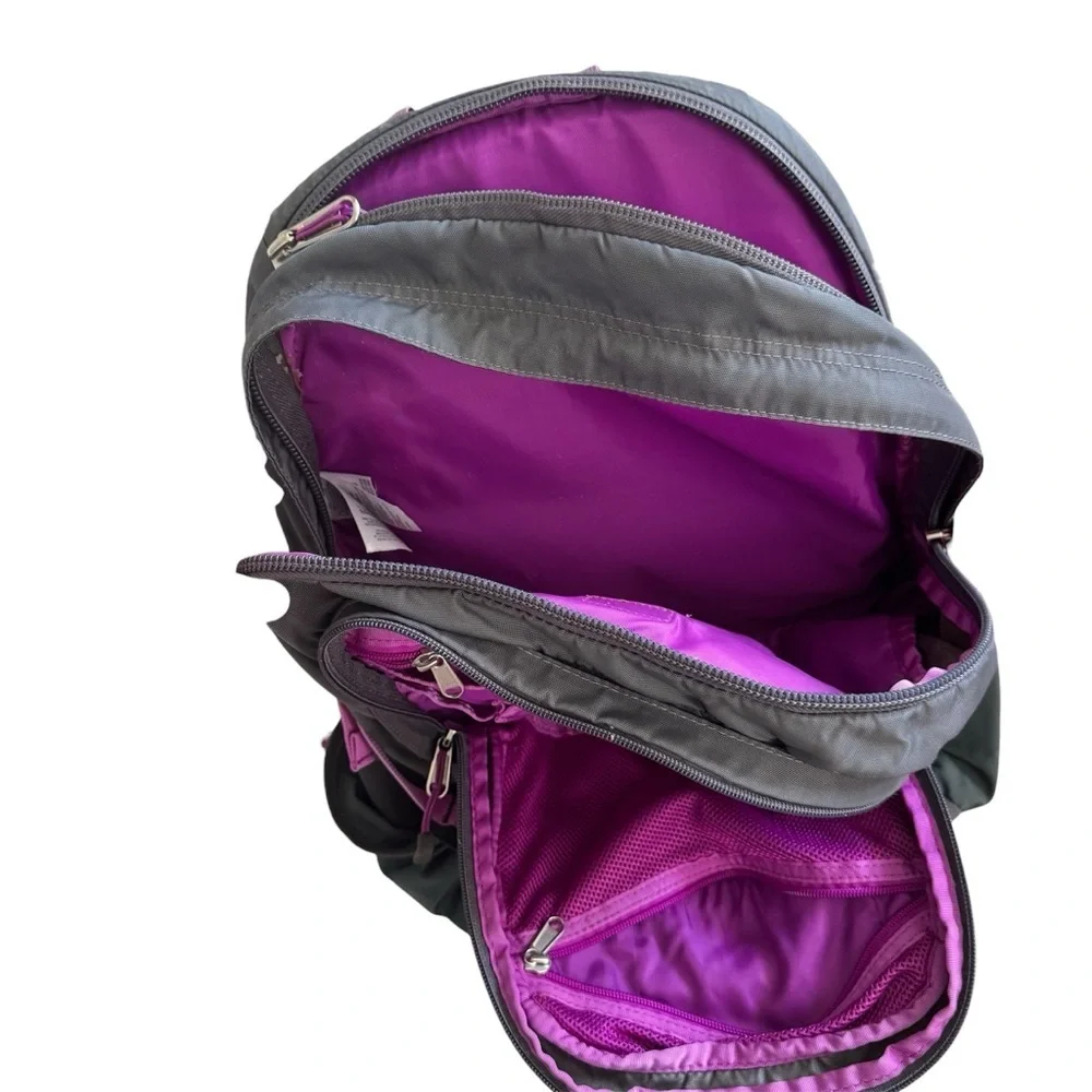 North Face Surge II Backpack Hike Camp Outdoors School laptop bag Gray Purple